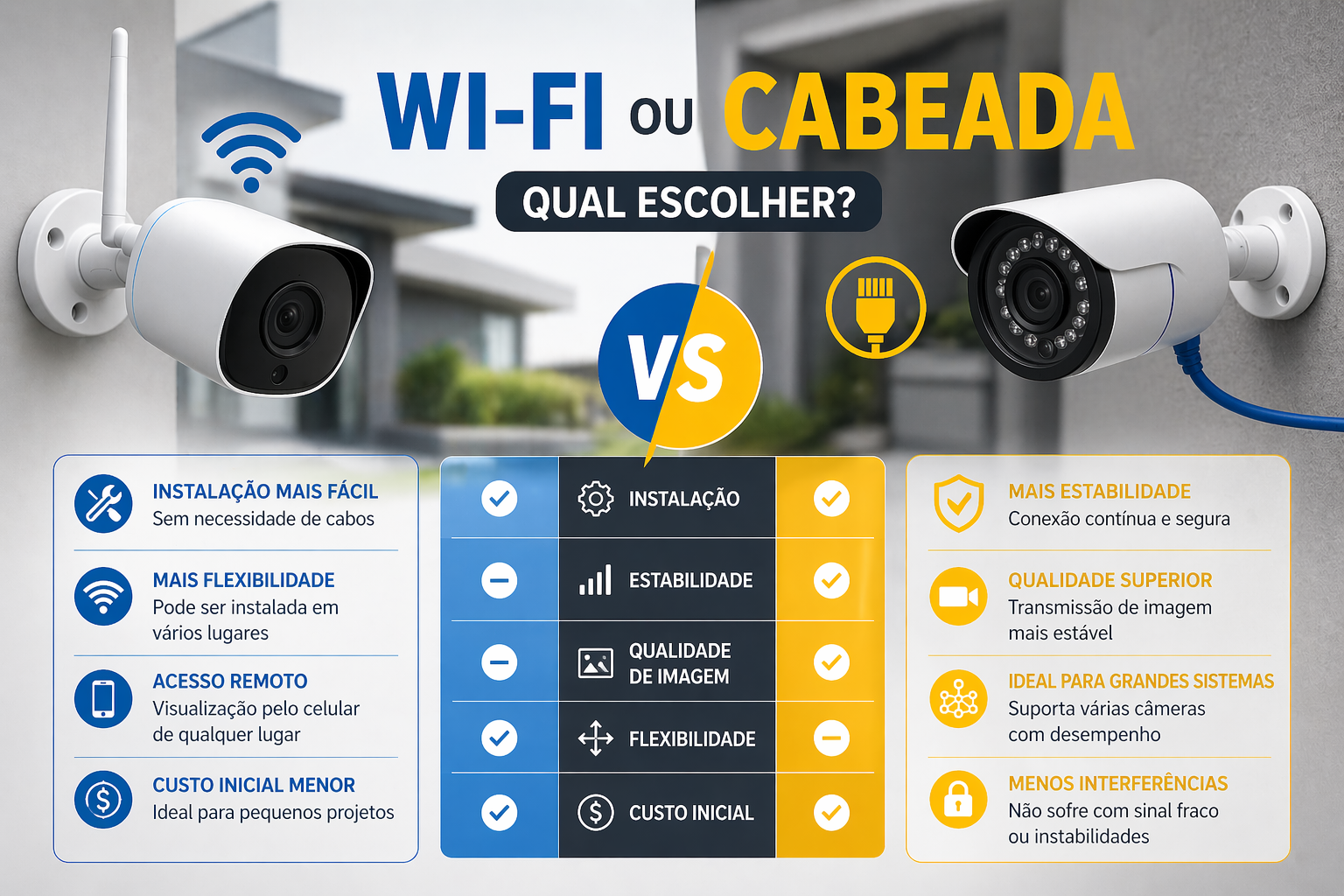 Câmera Wi-Fi vs. Cabeada