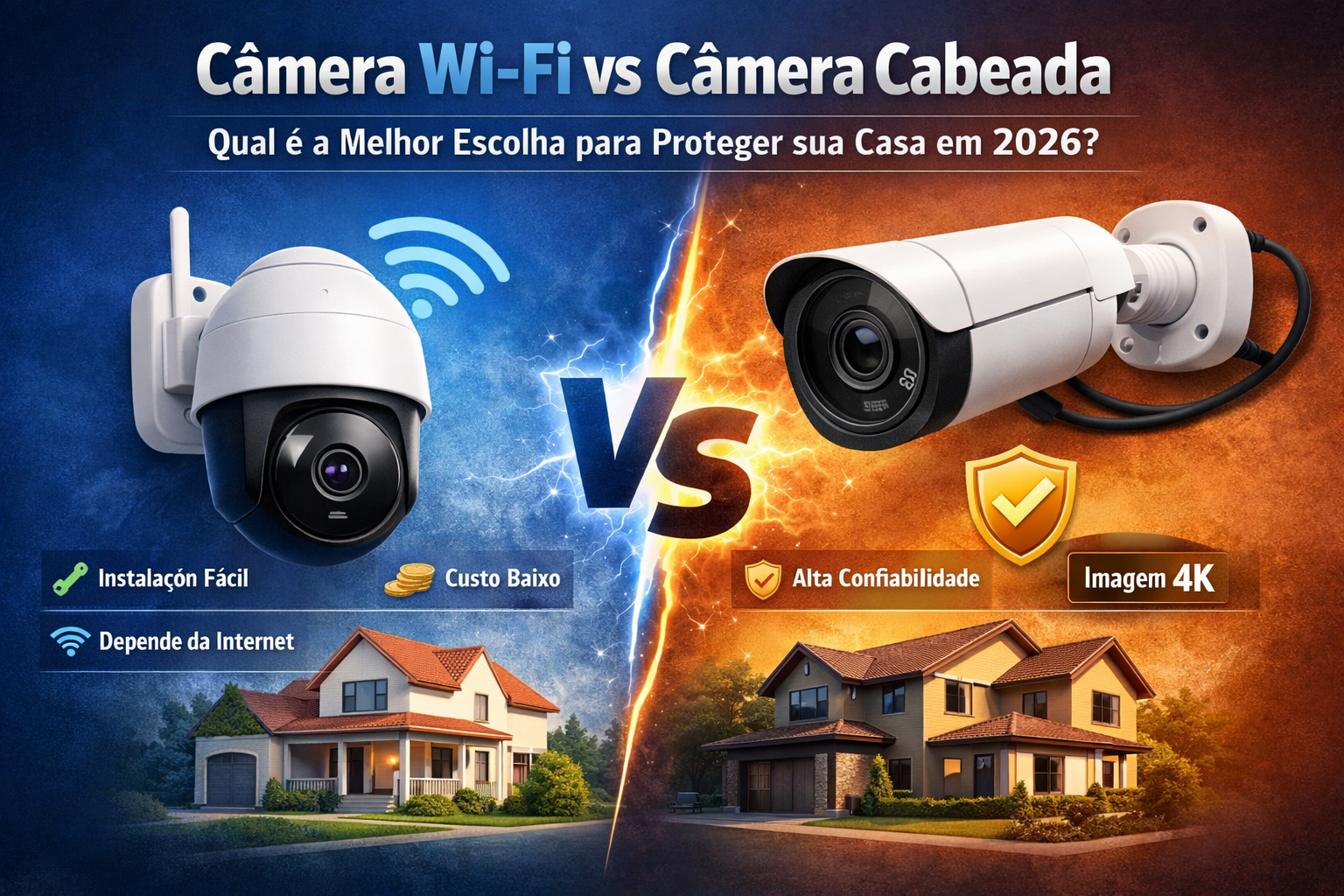 Comparação entre câmera Wi-Fi e câmera Cabeada