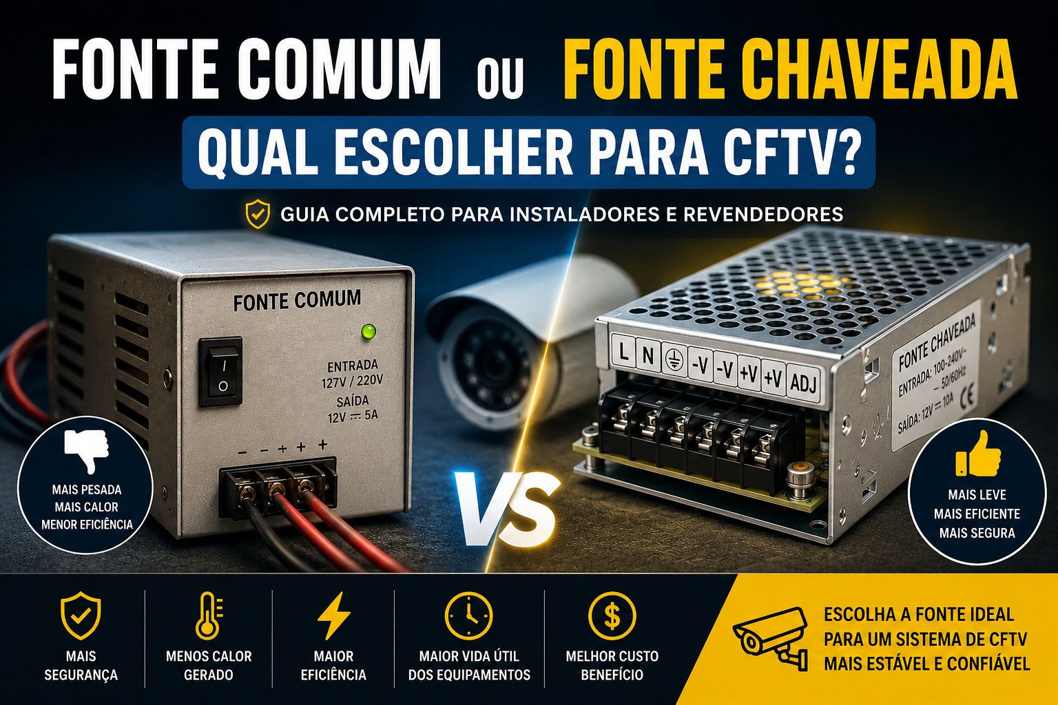 Fonte Comum ou Fonte Chaveada: Qual Escolher para CFTV?