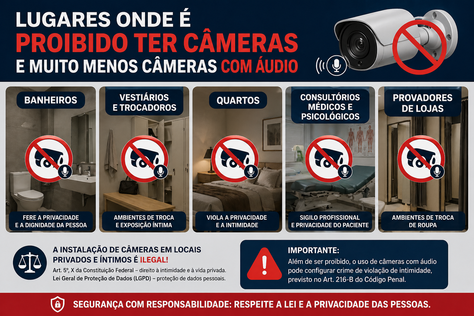 Lugares onde é proibido ter câmeras de segurança