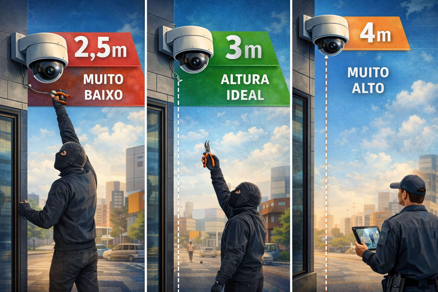 Demonstrativo da altura ideal para instalar câmeras de segurança