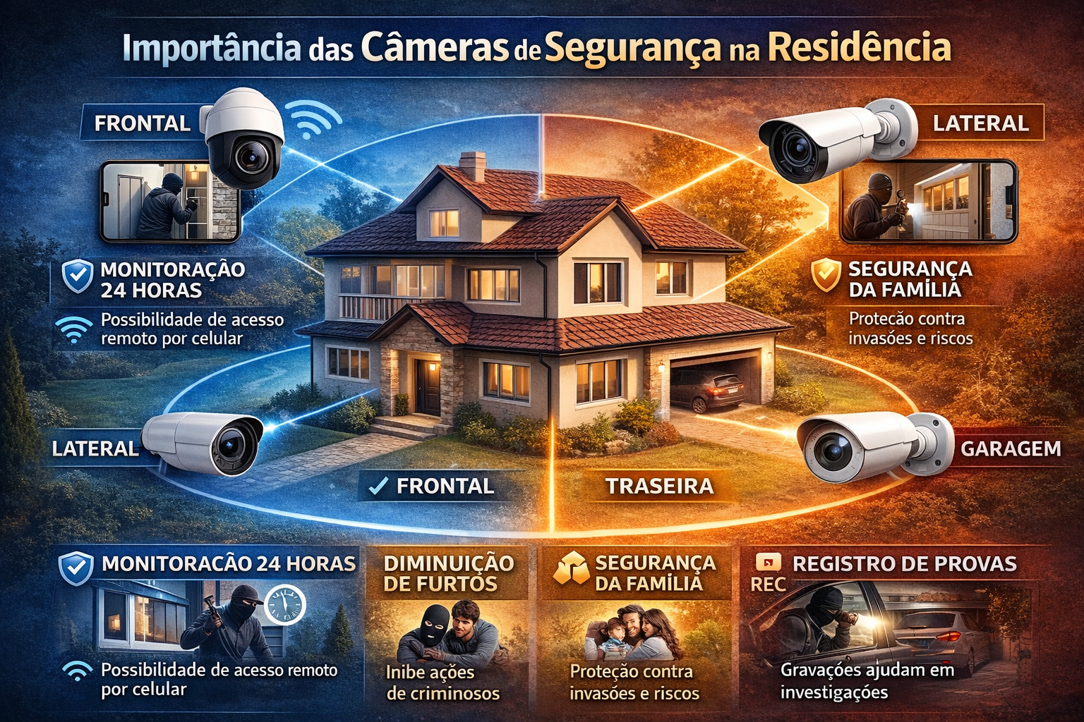 Importância de câmeras de segurança nas residências.